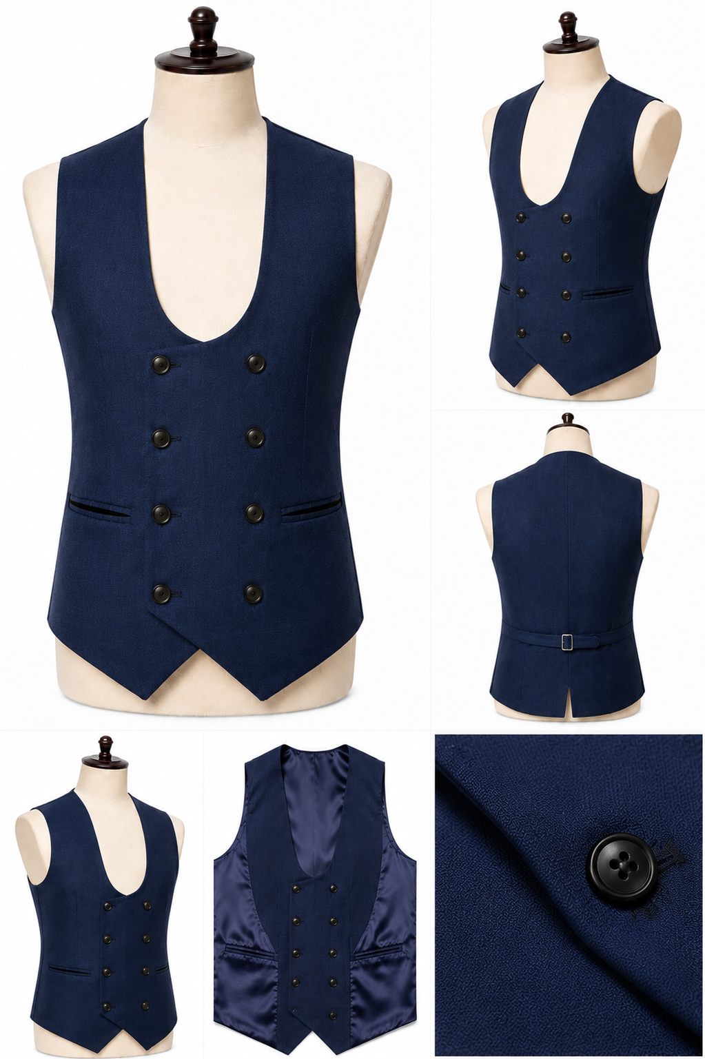 Navy Double Breasted U-Shaped Waistcoat